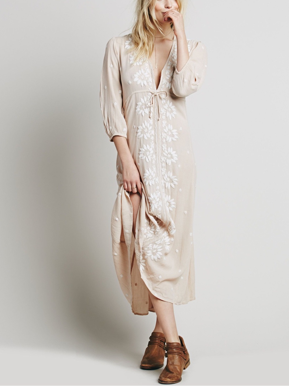 Free People Fable Embroidered Maxi Dress Antique S